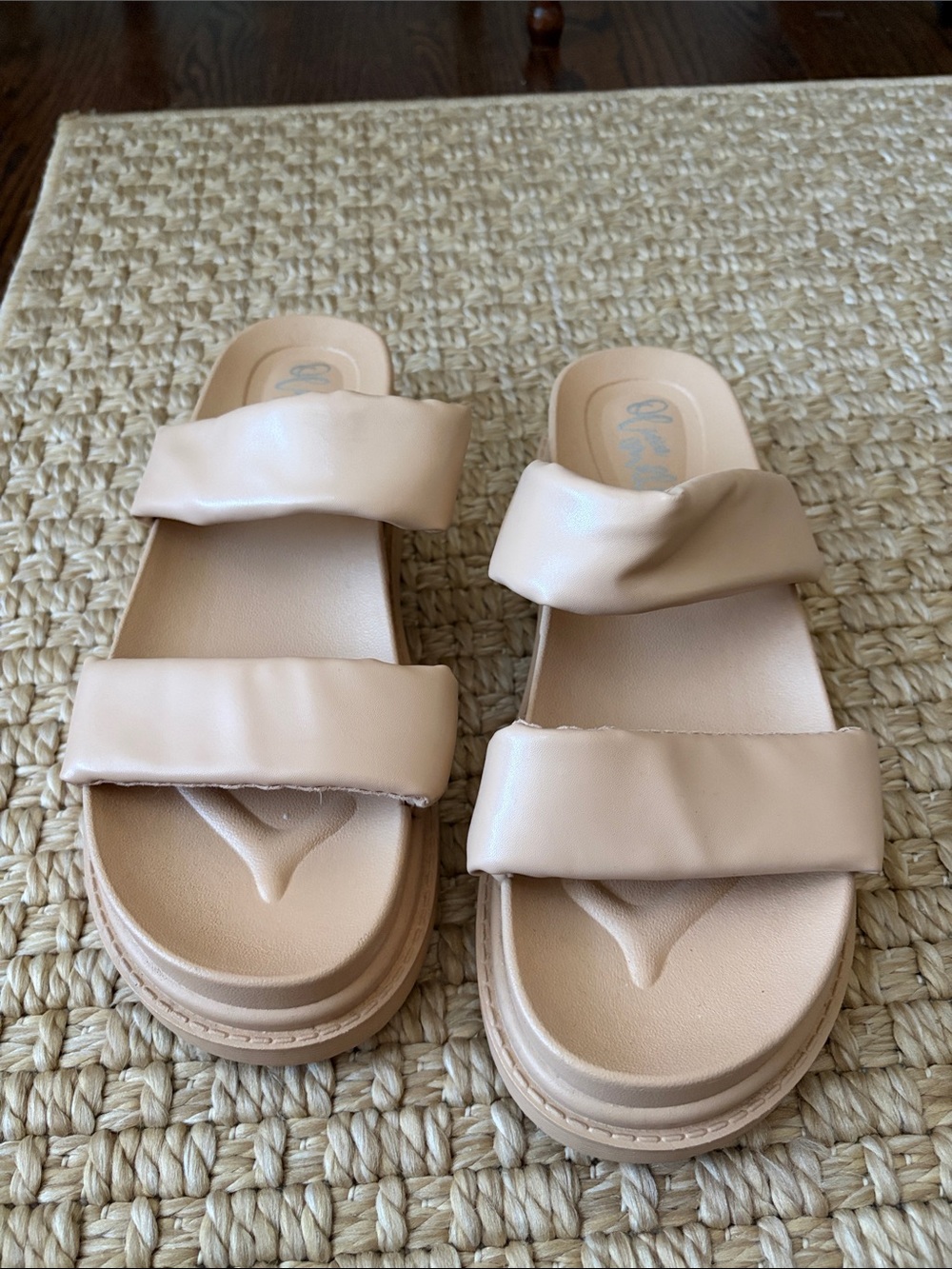 Beige Padded Double-Strap Slide Sandals